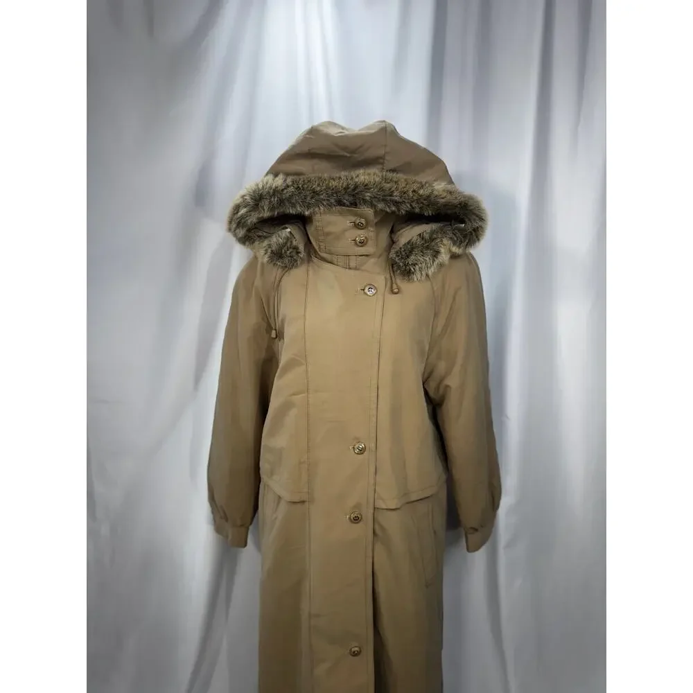 Vintage Camel Maxi Hooded Parka Fur Trim Insulated Winter Coat Made England XL - Picture 14 of 16